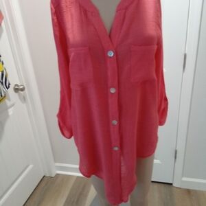 Ruby Rd Size M. Women's Pink Button-Up Blouse With Tie At Waist